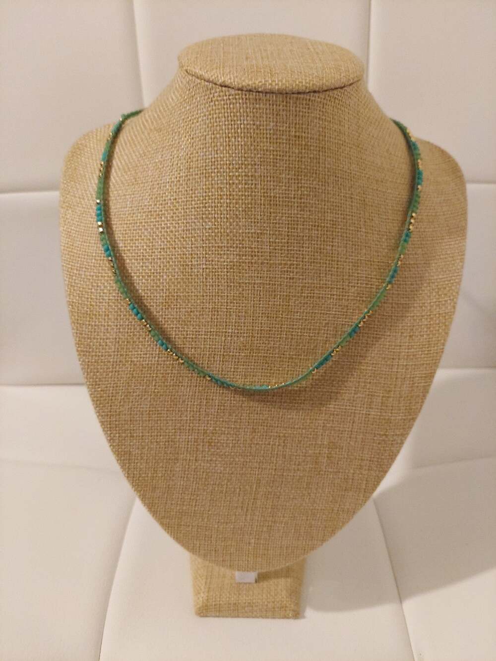 Vintage Stella & Dot Blue and Gold Beaded 20" Cord Necklace